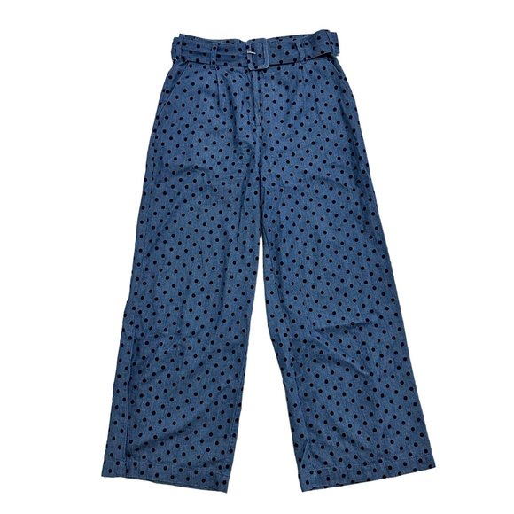 ICHI Pants - ICHI Polka Dot Chambray High Waisted Pants Womens Size Small Wide Leg Culottes
